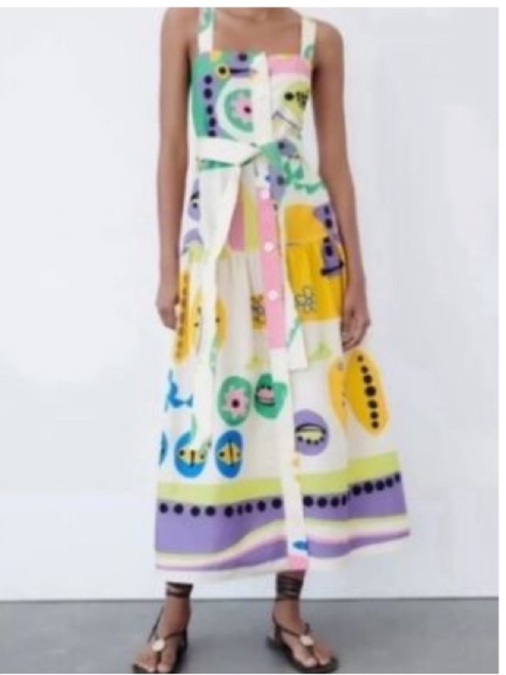ZARA ABSTRACT COLORFUL PRINTED BUTTON DOWN MIDI DRESS XS